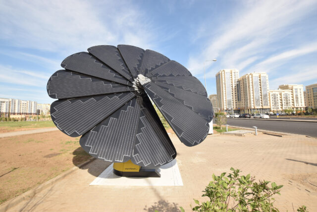 Solar Flower Installation In Kazakhstan Urban Scene