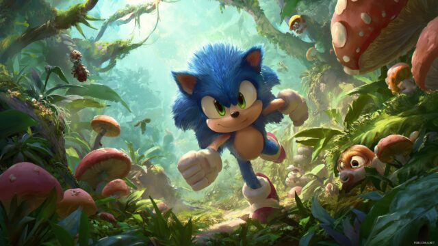 Sonic The Hedgehog Desktop Wallpaper Free Download, An Adventurous Depiction Of Sonic Navigating A Vibrant Jungle Filled With Unique Creatures And Obstacles