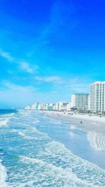South Carolina Beachfront Skyline Waves and Sunny Blue Sky Wallpapers