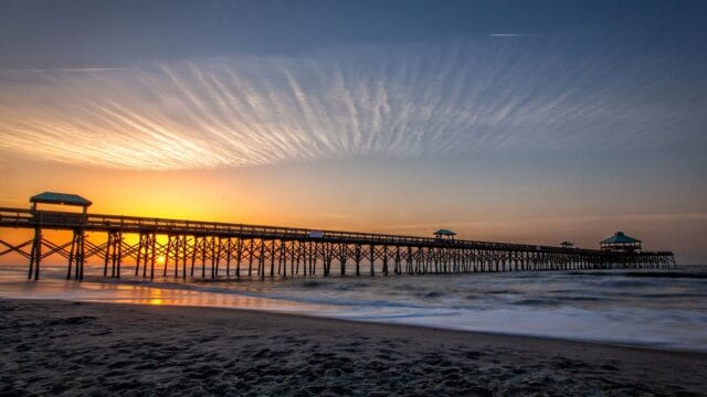South Carolina Pier at Sunrise Stunning Beach View South Carolina Wallpapers