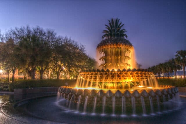 South Carolina Pineapple Fountain at Twilight Beautiful Waterfall South Carolina Wallpapers