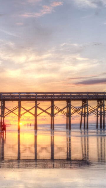 South Carolina Wallpapers Beautiful Sunrise View of Beach Pier and Calm Ocean Reflections