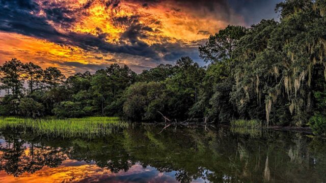 South Carolina Wallpapers Stunning Sunset Reflections Over Forested River