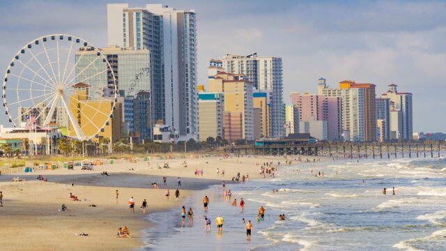 South Carolina beach skyline with Ferris wheel and high rise buildings wallpaper