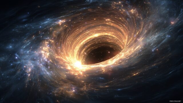 Space Black Hole Art, A Colorful And Energetic Representation Of A Black Hole With Luminous Effects And Swirling Galaxies