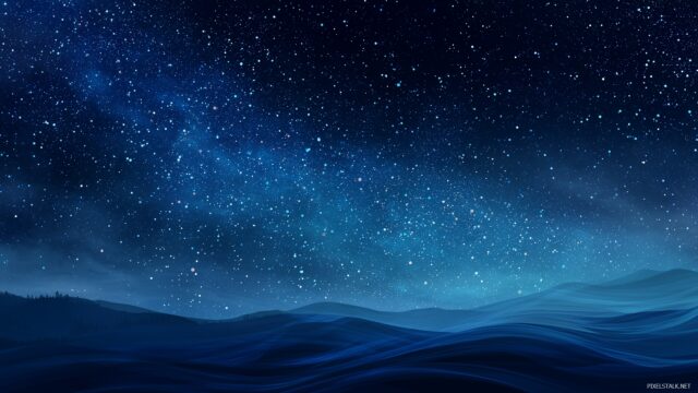 Starry Night Background, An Enchanting Scene Of Deep Blue Night Filled With Twinkling Stars And A Wavy Horizon