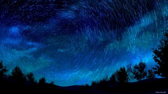 Starry Night Background For Desktop, A Tranquil Night Display Of Star Trails Swirling In A Beautiful Night Atmosphere