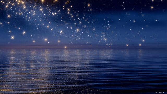 Starry Night Background For PC, A Rich Assortment Of Shimmering Stars Reflecting Off Calm Waters In The Moonlight