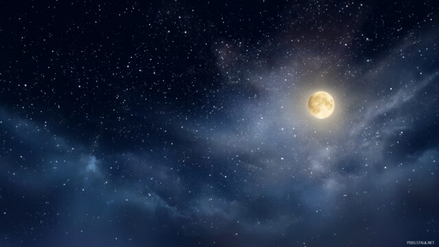 Starry Night Background Free Download, A Stunning Celestial Scene Filled With Brilliant Stars And A Bright, Glowing Moon