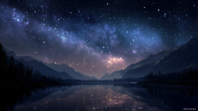 Starry Night Background High Definition, A Bewitching Night Scene Where Stars Twinkle Vibrantly Over A Serene Valley