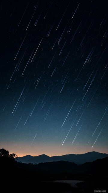Stars Wallpaper HD Free Download, A Tranquil Night Filled With Shooting Stars Streaking Across A Dark Sky