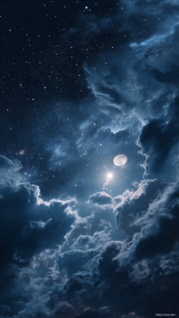 Stars Wallpaper High Resolution, A Breathtaking Starry Sky Filled With Clouds And Moonlight Creating A Magical Ambiance