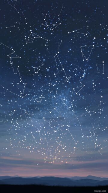 Stars IPhone Home Screen Wallpaper, A Colorful Blend Of Star Constellations Against A Twilight Horizon