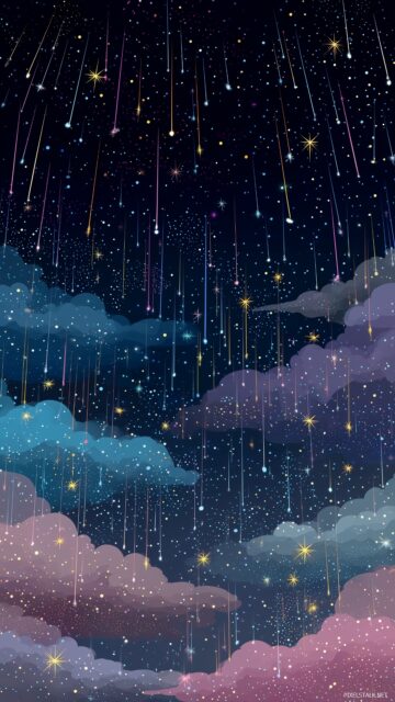 Stars IPhone Wallpaper Free Download, A Whimsical Night Filled With Colorful Shooting Stars And Celestial Wonders