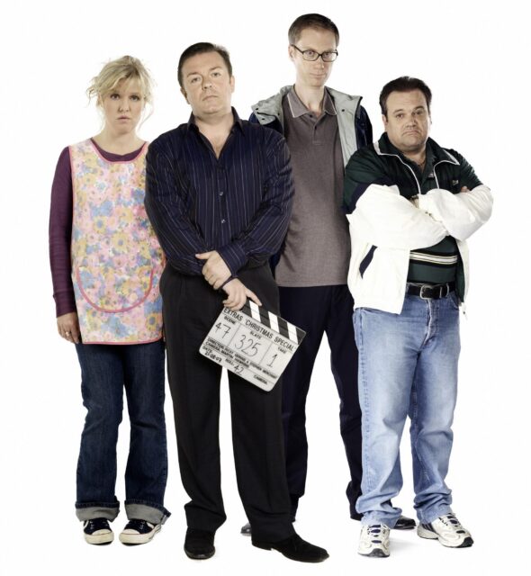 Stephen Merchant Wallpapers Featuring Cast of The Office UK Holding Film Clapboard