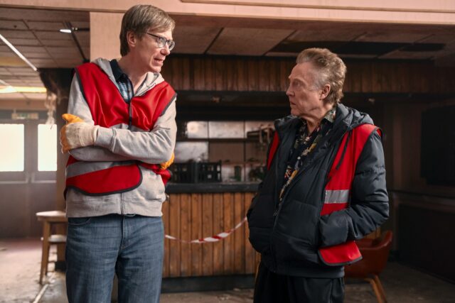 Stephen Merchant and Christopher Walken in Red Vests Conversation Scene Stephen Merchant Wallpapers