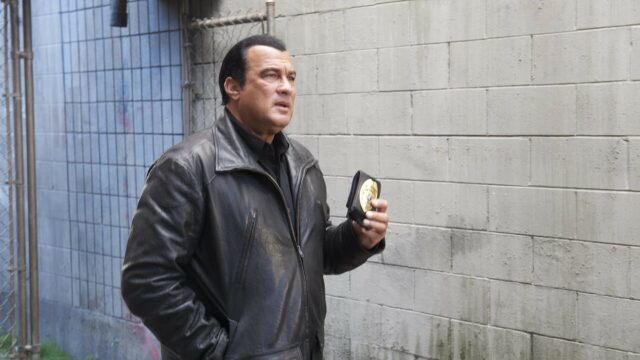 Steven Seagal Leather Jacket Police Badge Action Scene Wallpaper