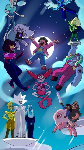 Steven Universe TV Series Characters Flying in Night Sky Artistic Wallpaper