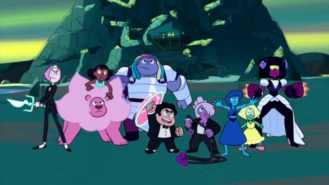 Steven Universe TV Series Wallpaper Featuring Main Characters Ready for Battle