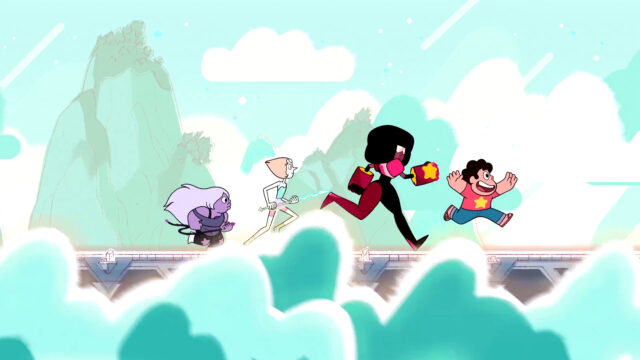 Steven Universe TV Series Wallpaper Featuring Main Characters Running Together
