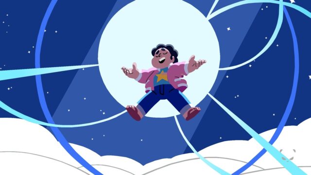 Steven Universe TV Series Wallpaper Featuring Steven Floating in Front of a Bright Moon