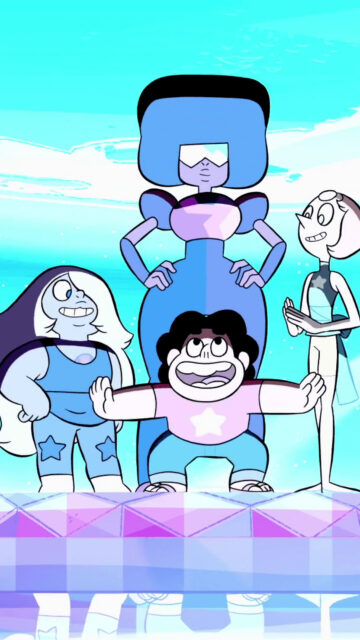 Steven Universe TV Series Wallpaper Featuring Steven Garnet Amethyst and Pearl Together