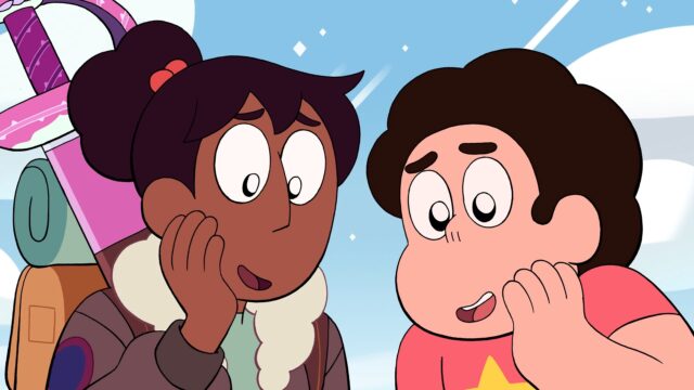 Steven Universe TV Series Wallpaper Featuring Steven and Connie in Conversation