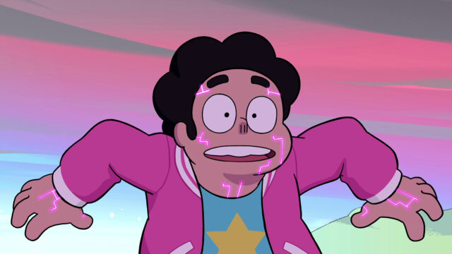 Steven Universe Tv Series Wallpaper Featuring Steven with Glowing Pink Marks in Animated Scene