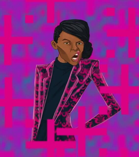 Stromae digital art wallpaper vibrant pink and purple background with stylish patterned suit