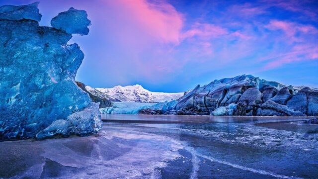 Stunning Arctic Ocean Wallpapers With Blue Icebergs And Pink Sky At Sunset