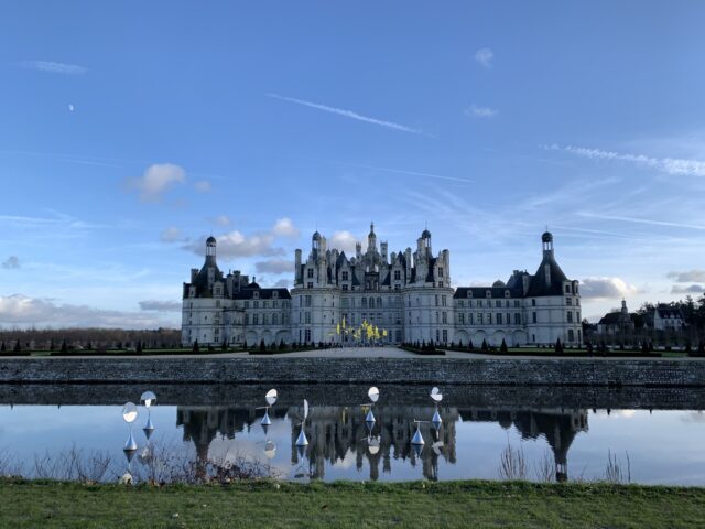 Stunning Chateau De Chambord Reflection With Clear Blue Sky Wallpaper