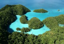 Stunning Palau Island Aerial View With Turquoise Waters