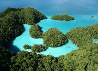Stunning Palau Island Aerial View With Turquoise Waters