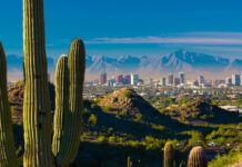 Stunning Phoenix Arizona Skyline With Desert View Wallpaper