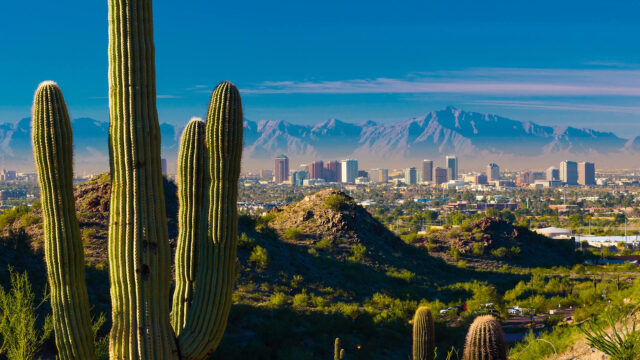 Stunning Phoenix Arizona Skyline With Desert View Wallpaper