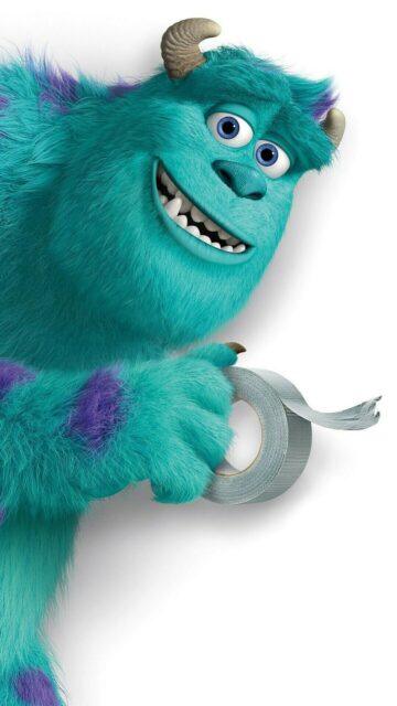 Sulley from Monsters Inc Holding Duct Tape Cute Blue Monster Wallpaper