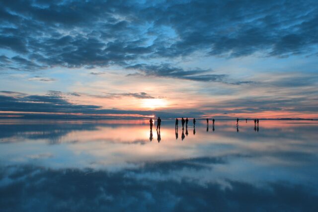 Sunset Reflection at Salar De Uyuni Bolivia Stunning Wallpaper Background