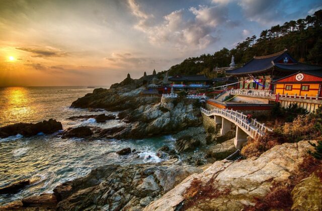 Sunset View of Haedong Yonggungsa Temple in South Korea Wallpaper