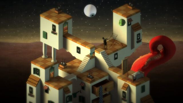 Surreal Puzzle Game Wallpaper Featuring Impossible Architecture and Floating Objects