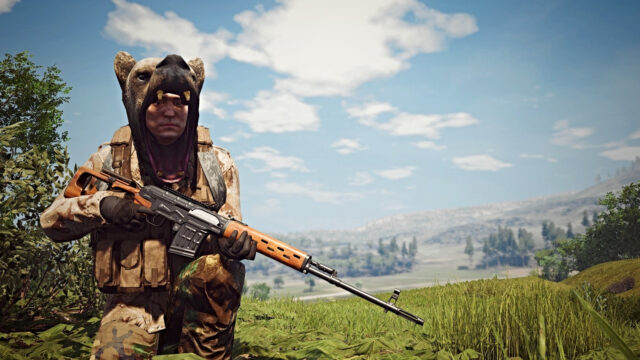 Survivor In Bear Hood With Rifle Scum Game Wallpaper