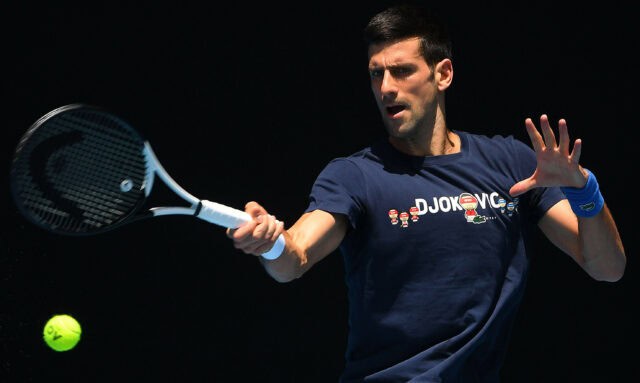 Tennis Champion Novak Djokovic Focused On The Court Wallpaper