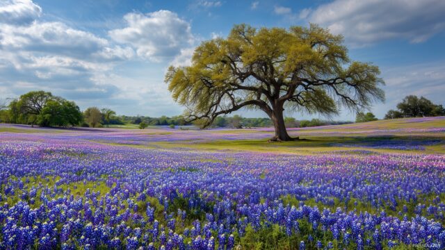 Texas Background HD For Desktop, A Majestic View Of The Bluebonnet Fields Under A Bright Sky, Capturing The Essence Of Spring In Texas