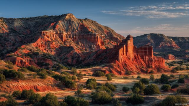 Texas Desktop Background High Resolution, A Captivating Shot Of Palo Duro Canyon With Its Striking Red Rock Formations At Dusk