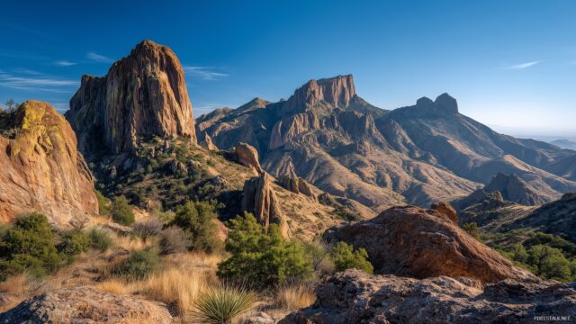 Texas High Definition Background, The Rugged Beauty Of Big Bend National Park With Dramatic Rock Formations And A Clear Blue Sky