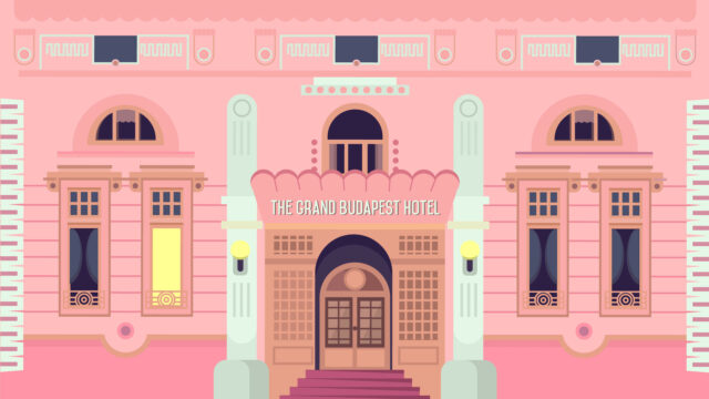 The Grand Budapest Hotel Minimalist Pink Facade Illustration Wallpaper