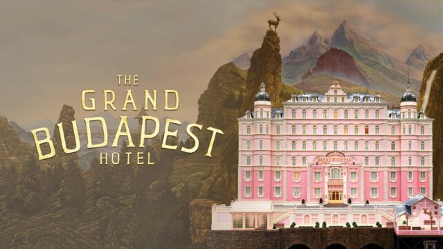 The Grand Budapest Hotel Pink Facade with Mountain Landscape Wallpaper