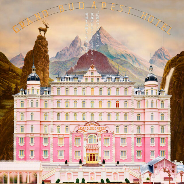 The Grand Budapest Hotel Stunning Pink Architecture with Mountain Background Wallpaper