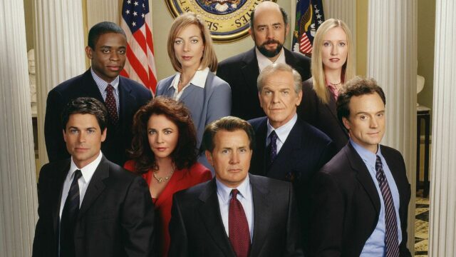 The West Wing TV Series Cast Official Wallpaper Group Photo in the White House