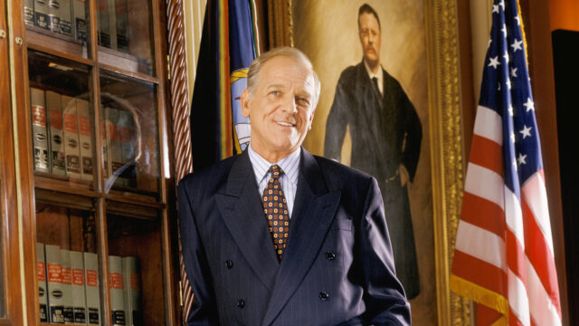 The West Wing TV Series Wallpaper President Bartlett in Office with American Flag
