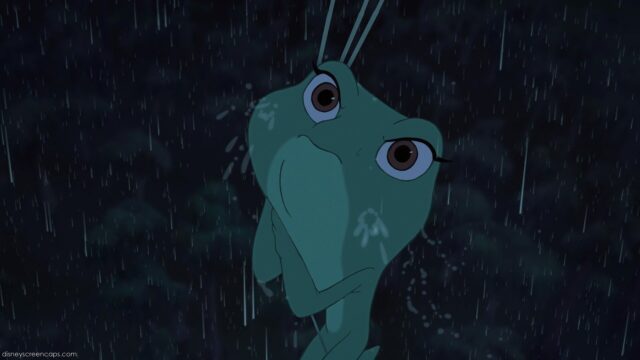 Tiana The Princess And The Frog Animated Frog Character Wallpaper in Rain Scene